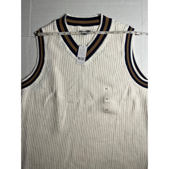NWT-Club Room mens White Knit Cotton Sweater Vest XL With Striped Trim V-Neck - Picture 8 of 9